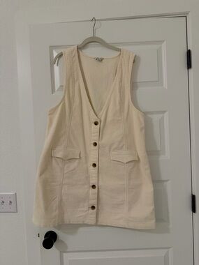 American Eagle Outfitters Cream Corduroy Button-Front Mini Dress
